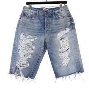 GRLFRND Beverly High Rise Long Bermuda Shorts 100% Cotton Denim